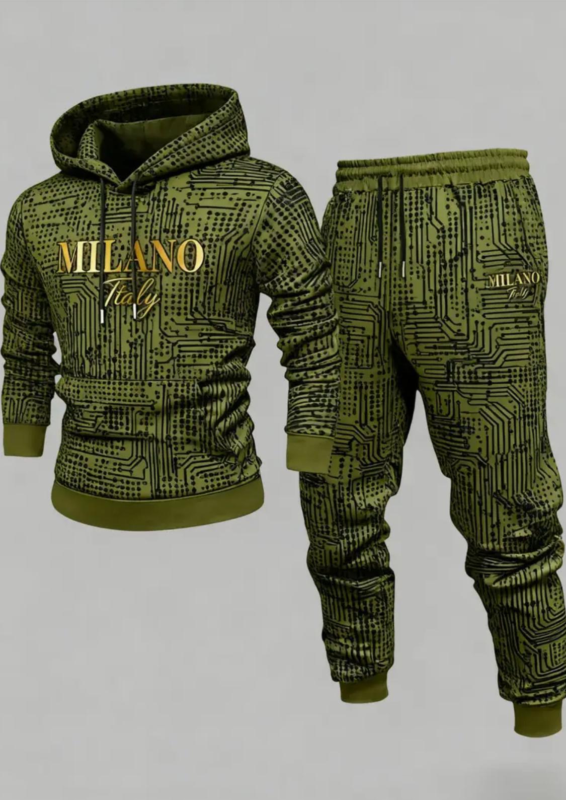 Milano Italy Men’s 2-Piece Tracksuit Set – Printed Hoodie & Jogger Pants | Royal Blue Streetwear Outfit