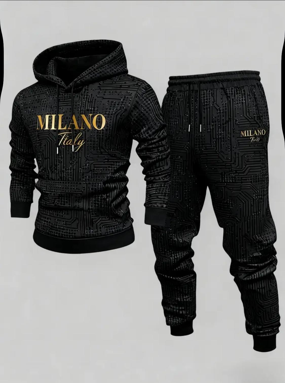 Milano Italy Men’s 2-Piece Tracksuit Set – Printed Hoodie & Jogger Pants | Royal Blue Streetwear Outfit
