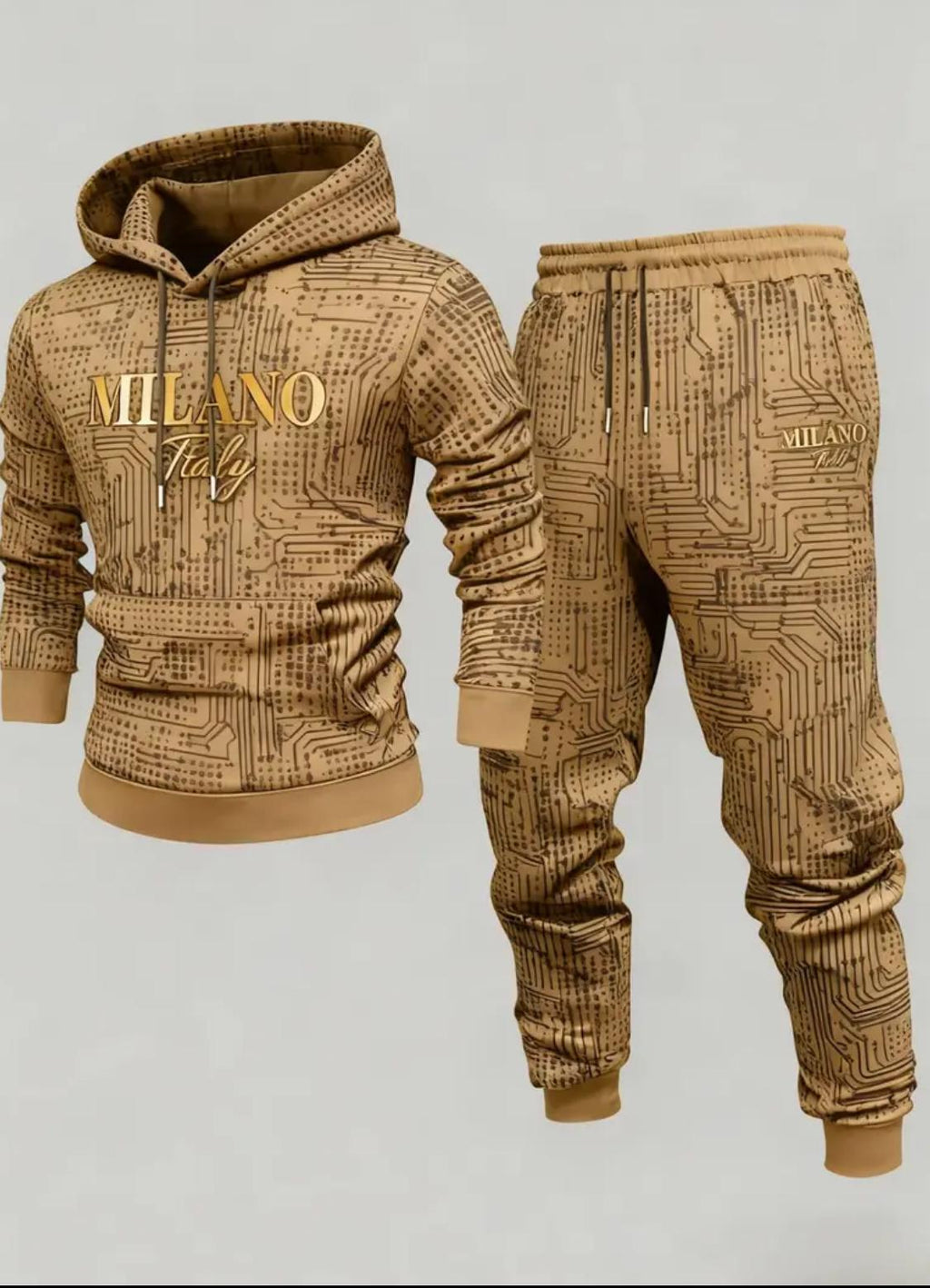 Milano Italy Men’s 2-Piece Tracksuit Set – Printed Hoodie & Jogger Pants | Royal Blue Streetwear Outfit