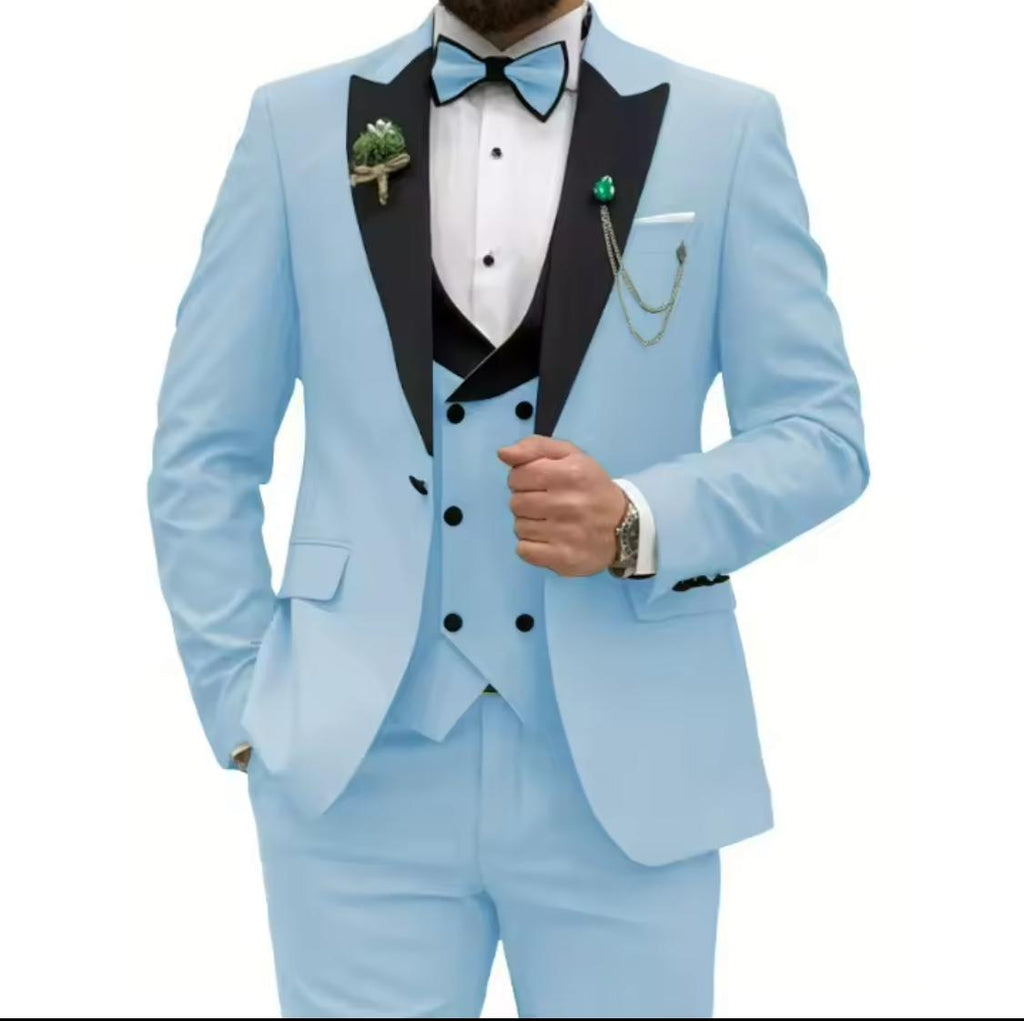 Men’s 3-Piece Tuxedo Suit Set – Slim Fit Blazer, Vest & Dress Pants | Gold & Black Formal Wedding Outfit