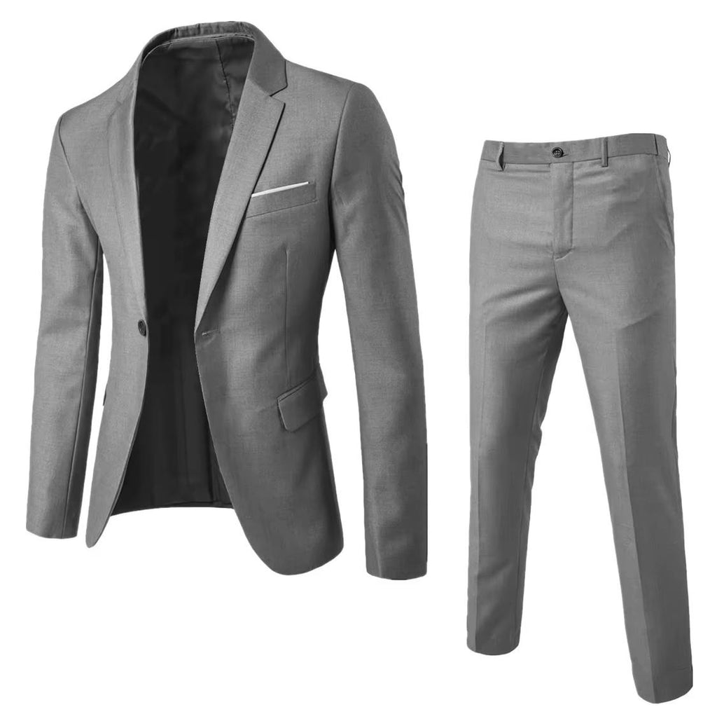Men’s Slim Fit 2-Piece Suit Set – Light Blue Blazer & Dress Pants | Modern Formal Business Outfit