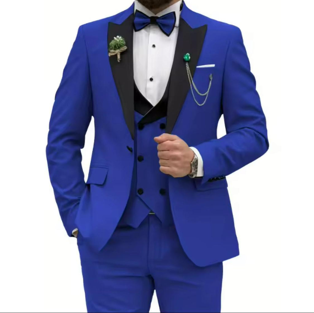 Men’s 3-Piece Tuxedo Suit Set – Slim Fit Blazer, Vest & Dress Pants | Gold & Black Formal Wedding Outfit